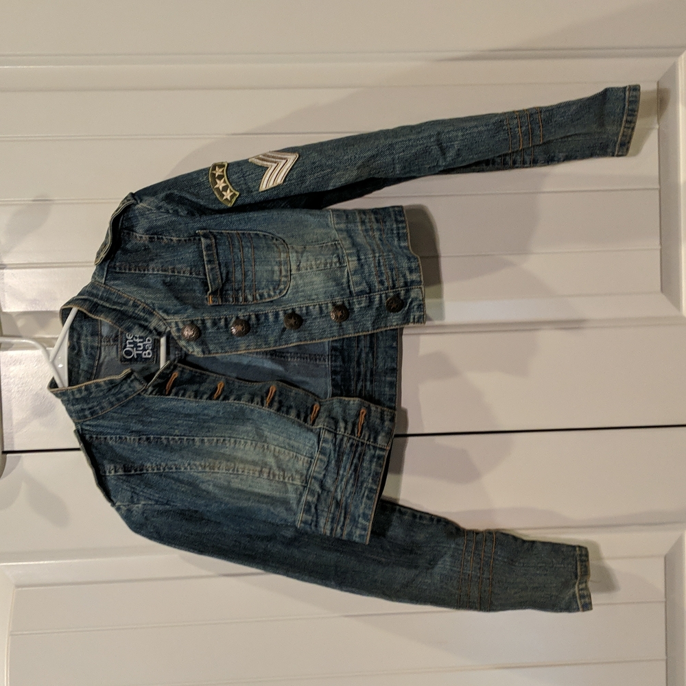 One tough babe Jean jacket military style size small.
